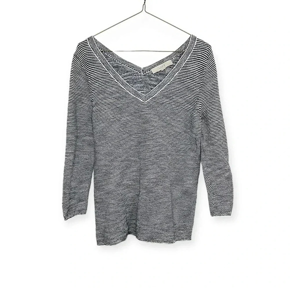 Ann Taylor Loft Black Striped Double V-Neck Sweater Size XS - Picture 1 of 5